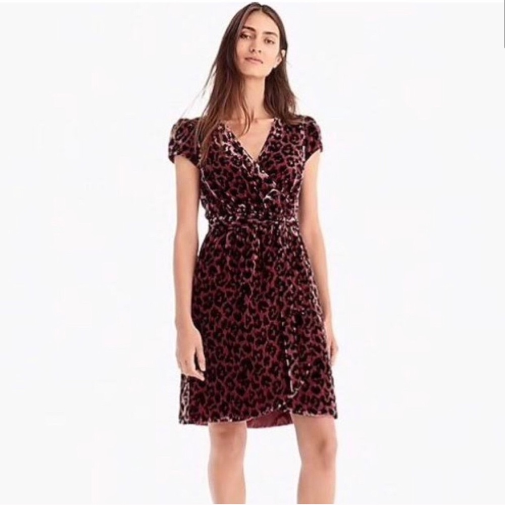NWT J.Crew Faux-wrap Velvet Rose Leopard Dress